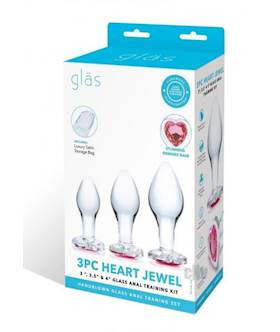 Heart Jewel Glass Anal Training 3pc Clr